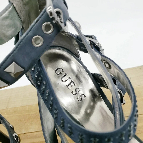 Guess Studded Heels / Navy Blue w/ Triple Ankle Straps / Size 6.5 - Picture 5 of 8